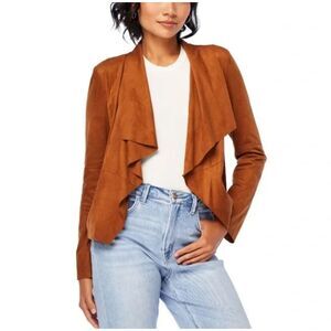 Bagatelle Faux Suede‎ Drape Front Jacket 1X Plus Tan Zipper Pockets Boho Casual